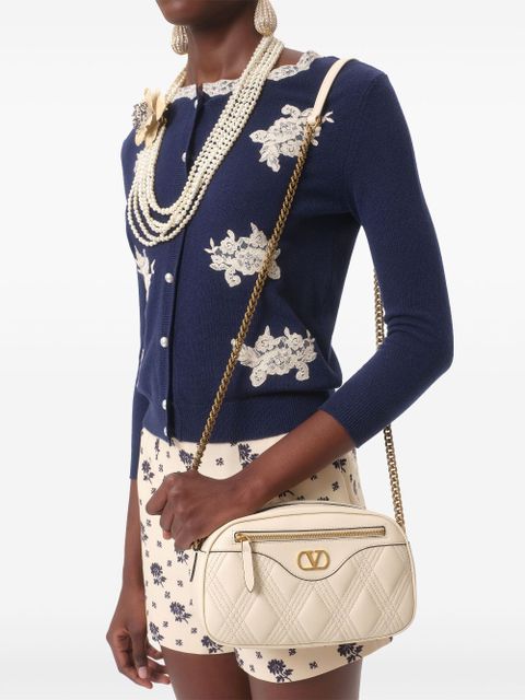 Valentino Garavani lace-trim embroidered cardigan - Blue