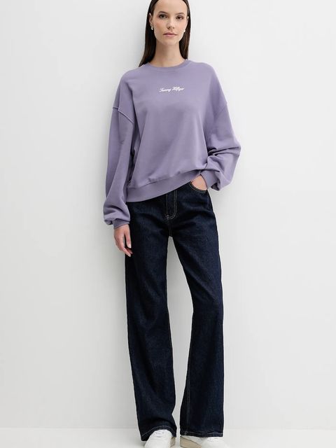 Tommy Hilfiger bluza bawełniana damska kolor fioletowy gładka WW0WW48269