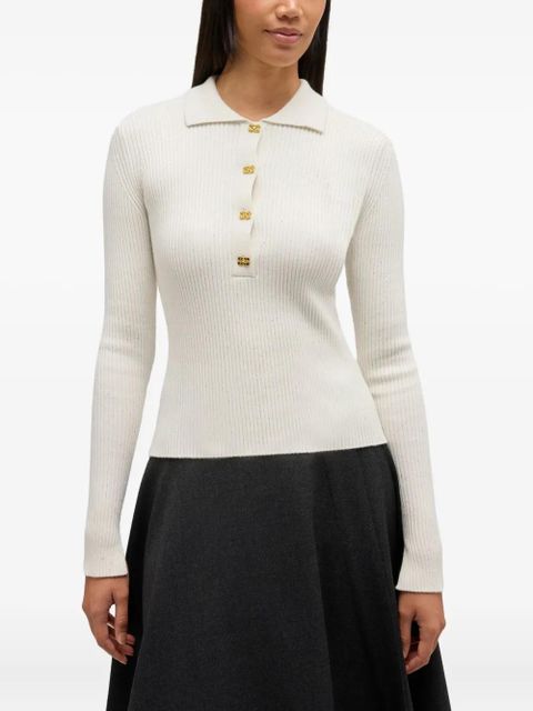 GANNI button ribbed polo shirts - Neutrals