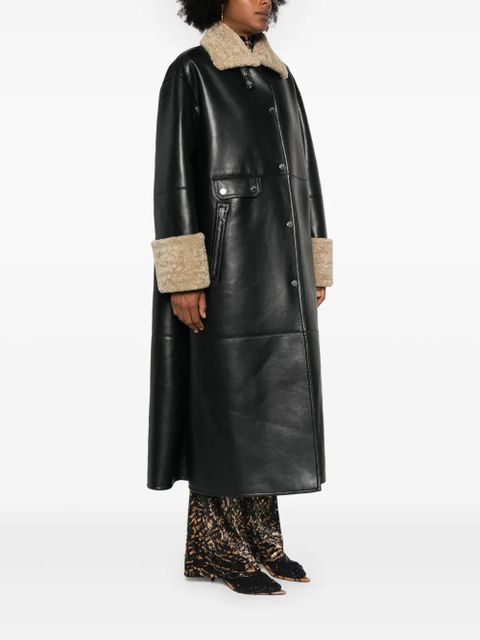 Nanushka faux-shearling-trim coat - Black