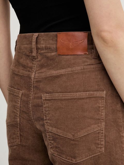 ZADIG&VOLTAIRE spodnie sztruksowe damskie kolor brązowy dzwony high waist WWPA01872