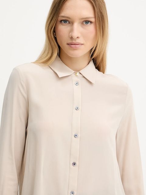 Pinko koszula jedwabna damska kolor beżowy regular z kołnierzykiem klasycznym 105593 A2T7