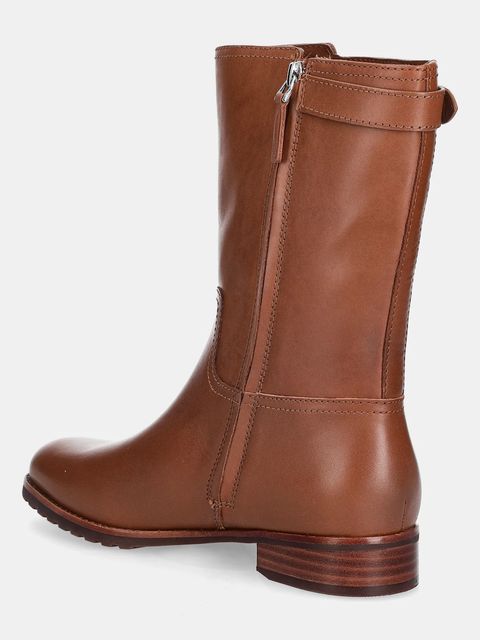 Lauren Ralph Lauren botki skórzane Tasha Mid damskie kolor brązowy na płaskim obcasie 802980069002