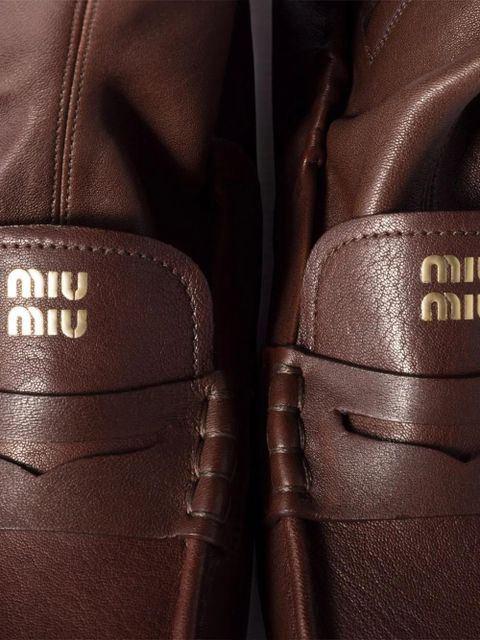 Miu Miu leather loafer boots - Brown