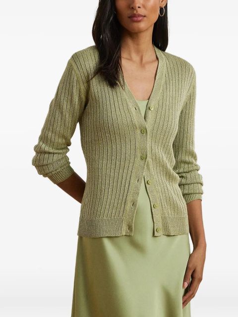 Lauren Ralph Lauren ribbed-knit metallic-thread cardigan - Green - zdjęcie produktu nr 1