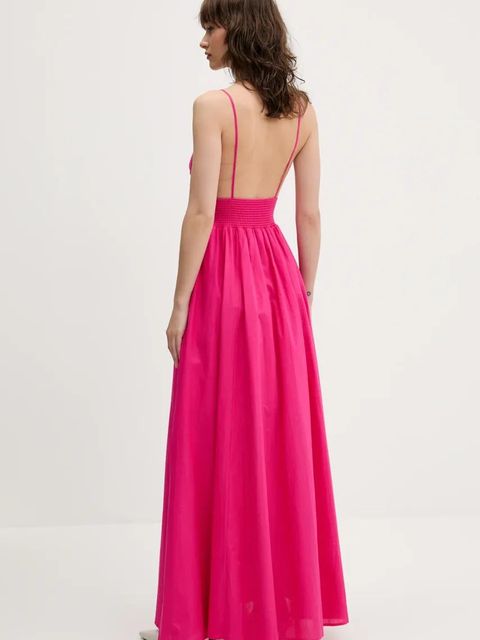 HUGO sukienka bawełniana kolor różowy maxi rozkloszowana 50536456