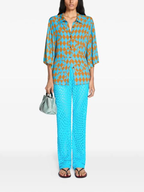 DRIES VAN NOTEN diamond-print shirt - Blue - zdjęcie produktu nr 2