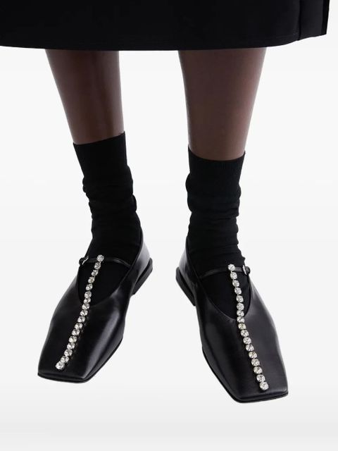 Jil Sander crystal-embellished square-toe ballet flats - Black