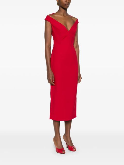 Solace London Monica V-neck midi dress - Red