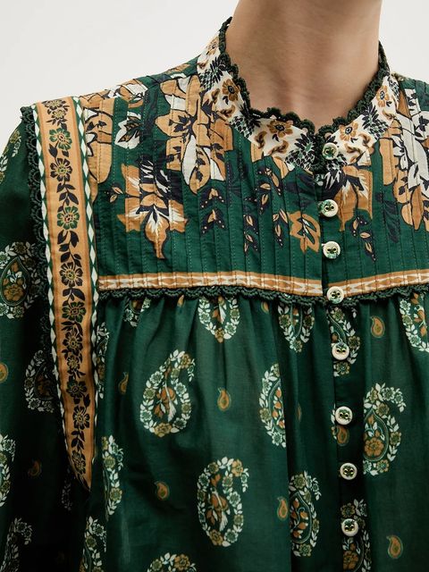 Farm Rio koszula bawełniana damska kolor zielony relaxed ze stójką 351137