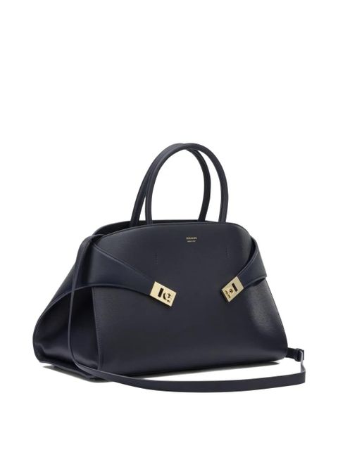 Ferragamo Gancini-plaque leather tote bag - Blue