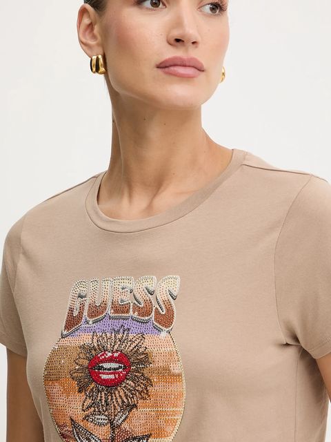 Guess t-shirt bawełniany damski kolor brązowy W5YI32 K9RM1