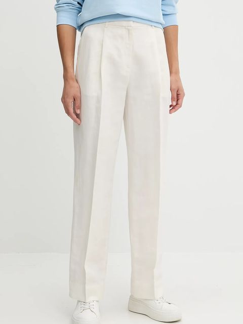 Calvin Klein spodnie lniane kolor beżowy proste high waist LV044B623G - zdjęcie produktu nr 1