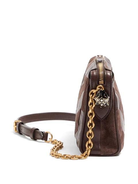 Valentino Garavani Panthea small shoulder bag in suede and nappa with Chevron pattern - Brown