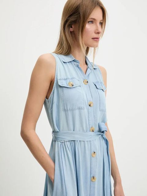 Answear.LAB sukienka kolor niebieski maxi rozkloszowana