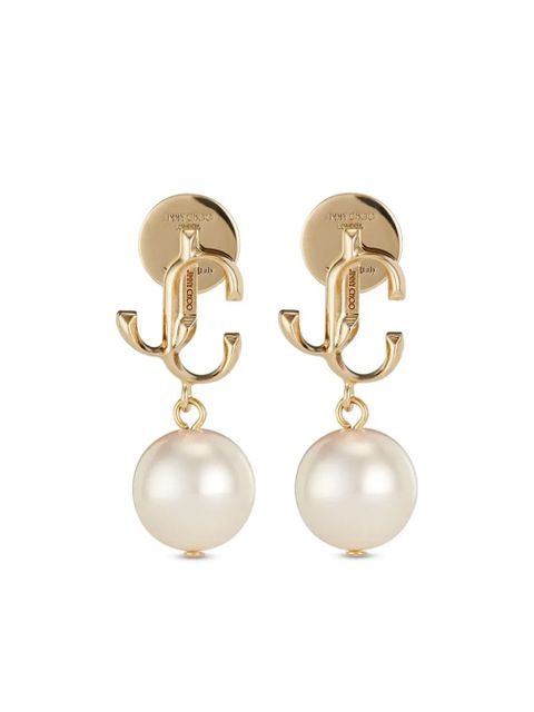 Jimmy Choo logo-lettering pearl earrings - Gold - zdjęcie produktu nr 1