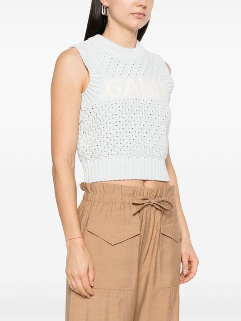 GANNI logo-intarsia vest - Blue