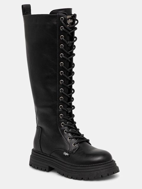 Buffalo kozaki Lennox Lace Up Hi damskie kolor czarny na płaskim obcasie 1622611-BLK - zdjęcie produktu nr 1