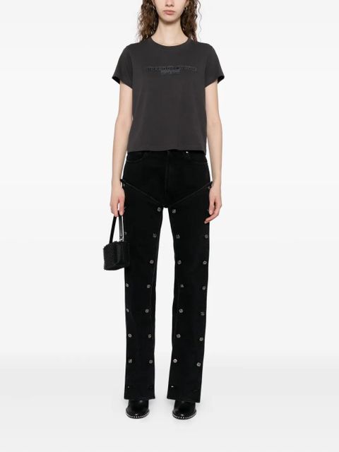 Alexander Wang logo-embroidered cropped T-shirt - Grey