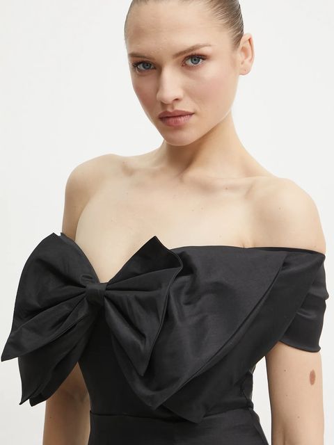 Bardot sukienka MINI BOW DRESS kolor czarny mini dopasowana 54327DB2