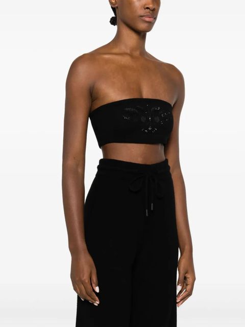 Max Mara floral-embroidered studded cropped top - Black