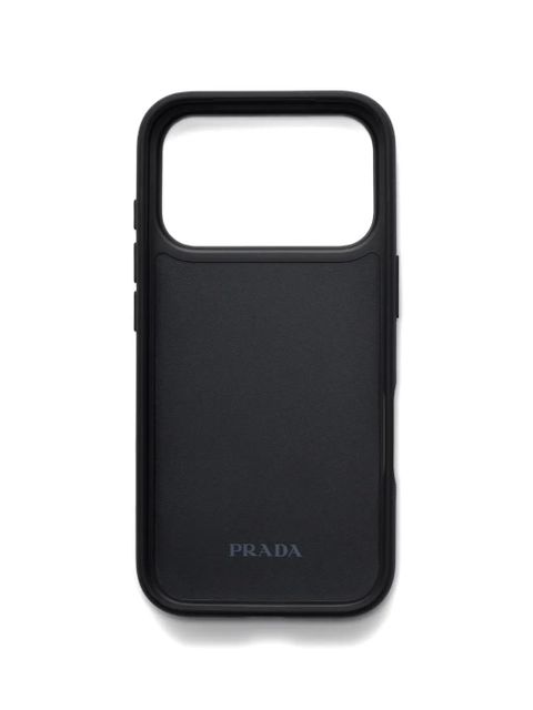 Prada enamelled triangle leather phone case iPhone 17 Pro - Black - zdjęcie produktu nr 2