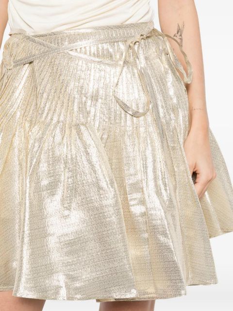 Self-Portrait tie-waist mini pleated skirt - Gold