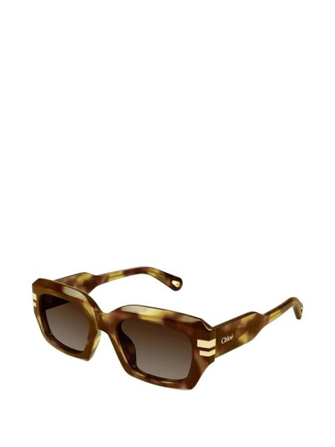 Chloé Eyewear tortoiseshell-effect rectangle-frame sunglasses - Brown - zdjęcie produktu nr 2