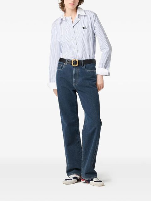 Miu Miu striped logo-embroidered shirt - Blue - zdjęcie produktu nr 2