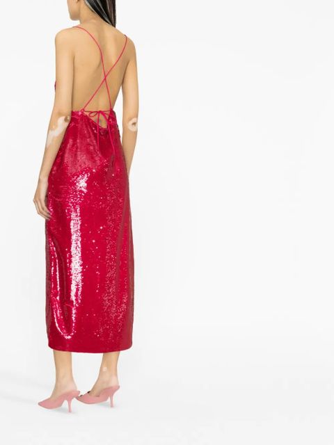 GANNI sequin-embellished midi dress - Pink