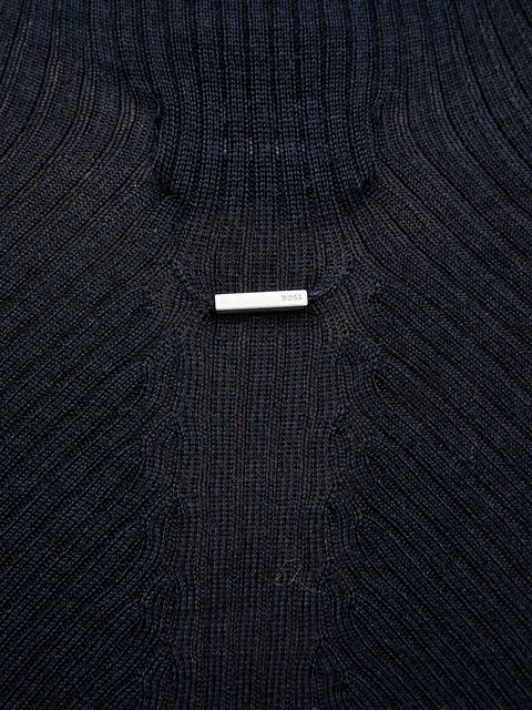 BOSS t-shirt wełniany damski kolor granatowy z półgolfem 50542885