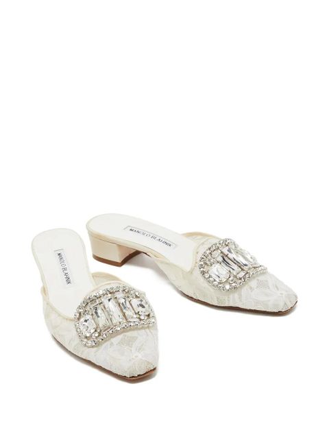Manolo Blahnik pre-owned 35mm lace mules - White