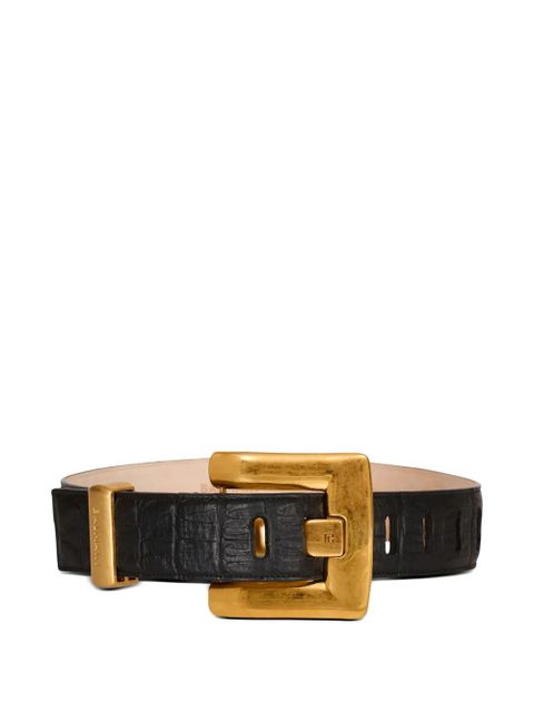 Balmain Anthem embossed crocodile-print leather belt - Black - zdjęcie produktu nr 1