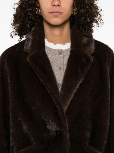 SANDRO faux-fur buttoned coat - Brown