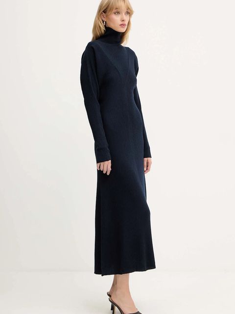 BOSS sukienka wełniana kolor granatowy maxi rozkloszowana 50548520