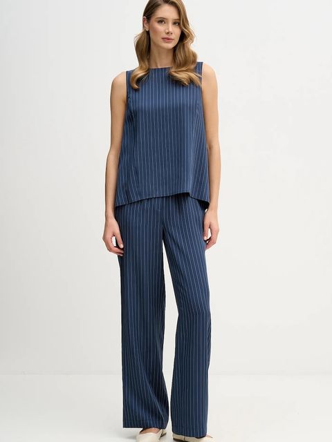 Sisley spodnie damskie kolor granatowy proste high waist 4GNKLF07H - zdjęcie produktu nr 2