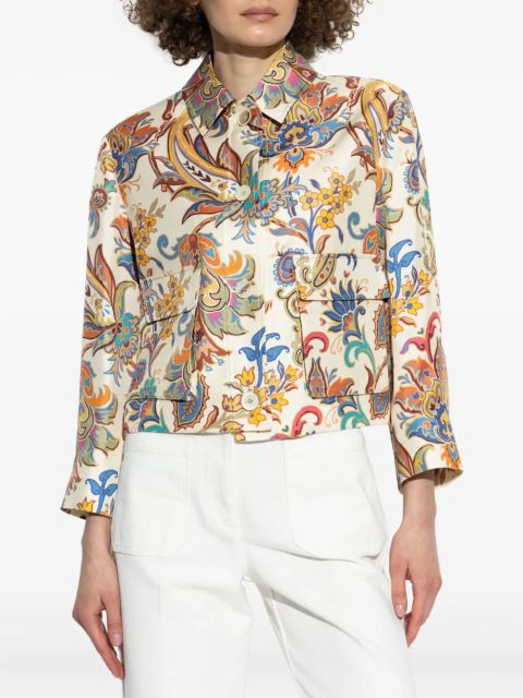 ETRO floral-print cropped jacket - White