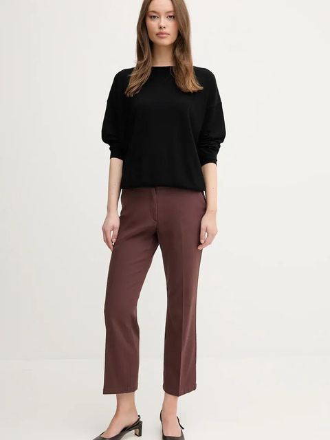 Sisley spodnie damskie kolor brązowy proste medium waist