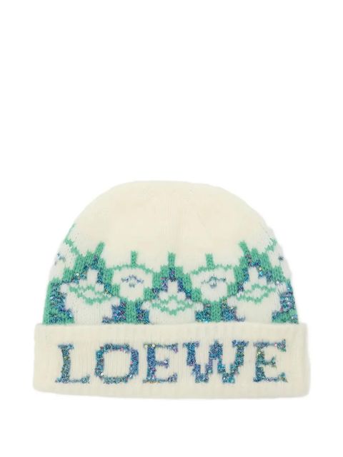 LOEWE sequin-embellished patterned beanie - White - zdjęcie produktu nr 1