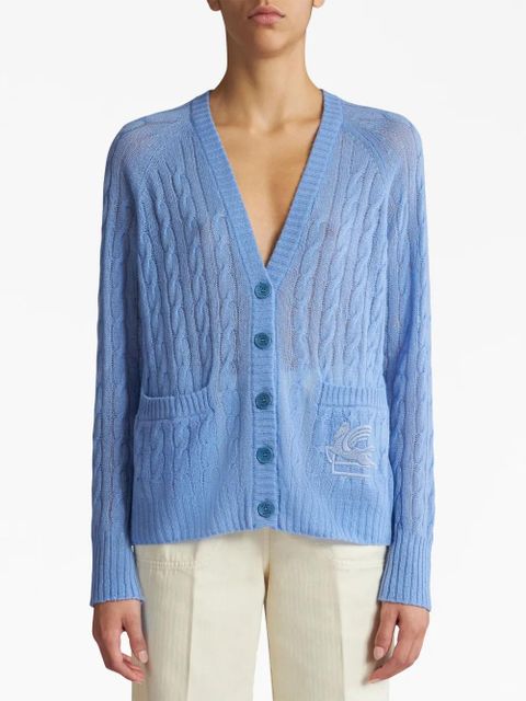 ETRO Pegaso-motif cable-knit cardigan - Blue