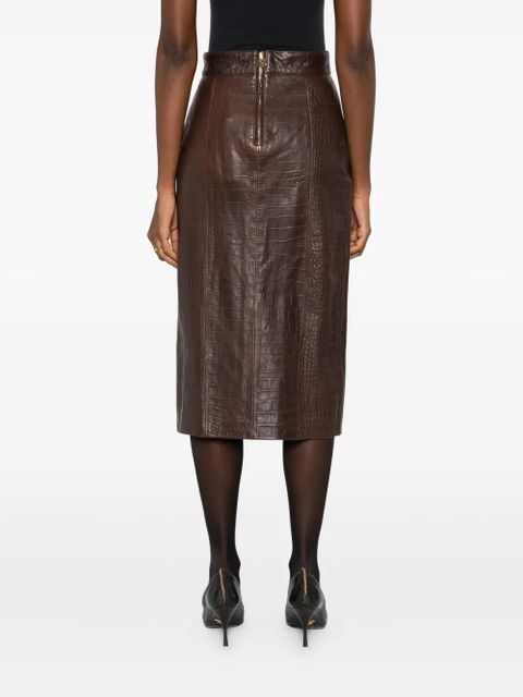 AMIRI crocodile-effect leather midi skirt - Brown