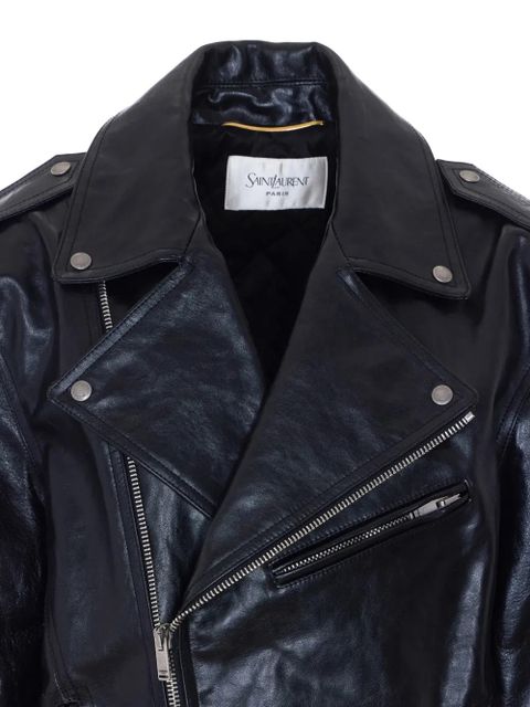 Saint Laurent belted biker jacket - Black
