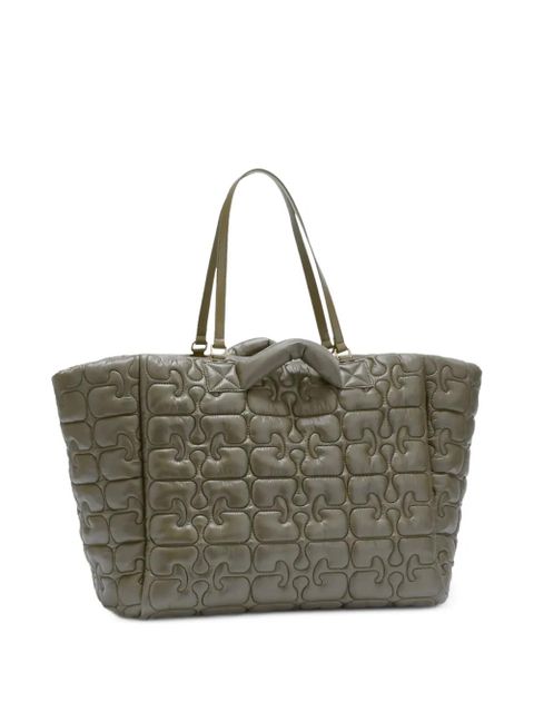 GANNI logo-quilted tote bag - Green