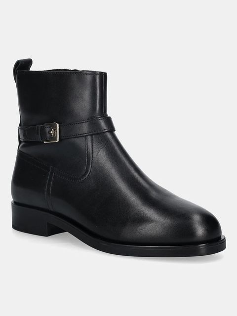 Tommy Hilfiger botki skórzane TH BUCKLE RIDING LEATHER BOOTIE damskie kolor czarny na płaskim obcasie FW0FW08781