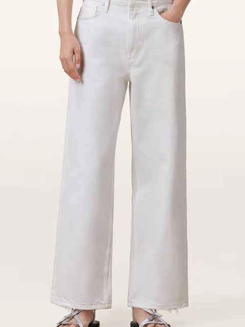 AllSaints spodnie bawełniane BLAKE damskie kolor biały szerokie medium waist W091EC