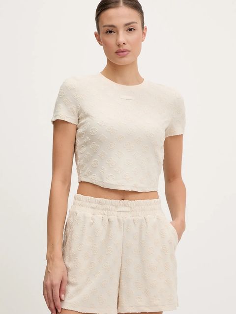 Guess t-shirt PEONY damski kolor beżowy V5GP21 KCT02