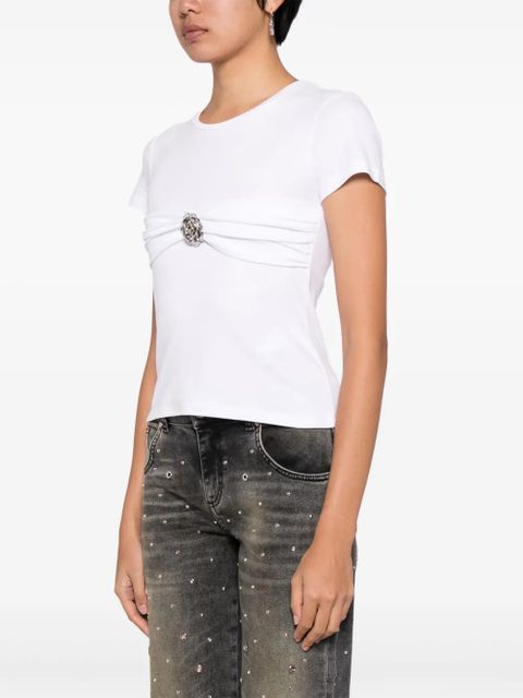 Blumarine rose-brooch cotton T-shirt - White