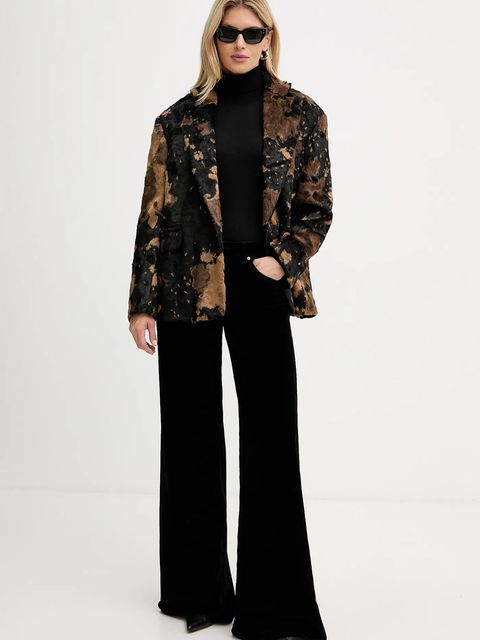 Armani Exchange spodnie welurowe damskie kolor czarny proste high waist XW001184 AF16093