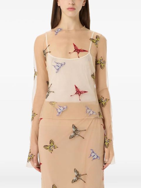 Blumarine embroidered tulle blouse - Neutrals