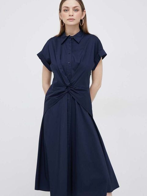 Lauren Ralph Lauren sukienka kolor granatowy midi rozkloszowana